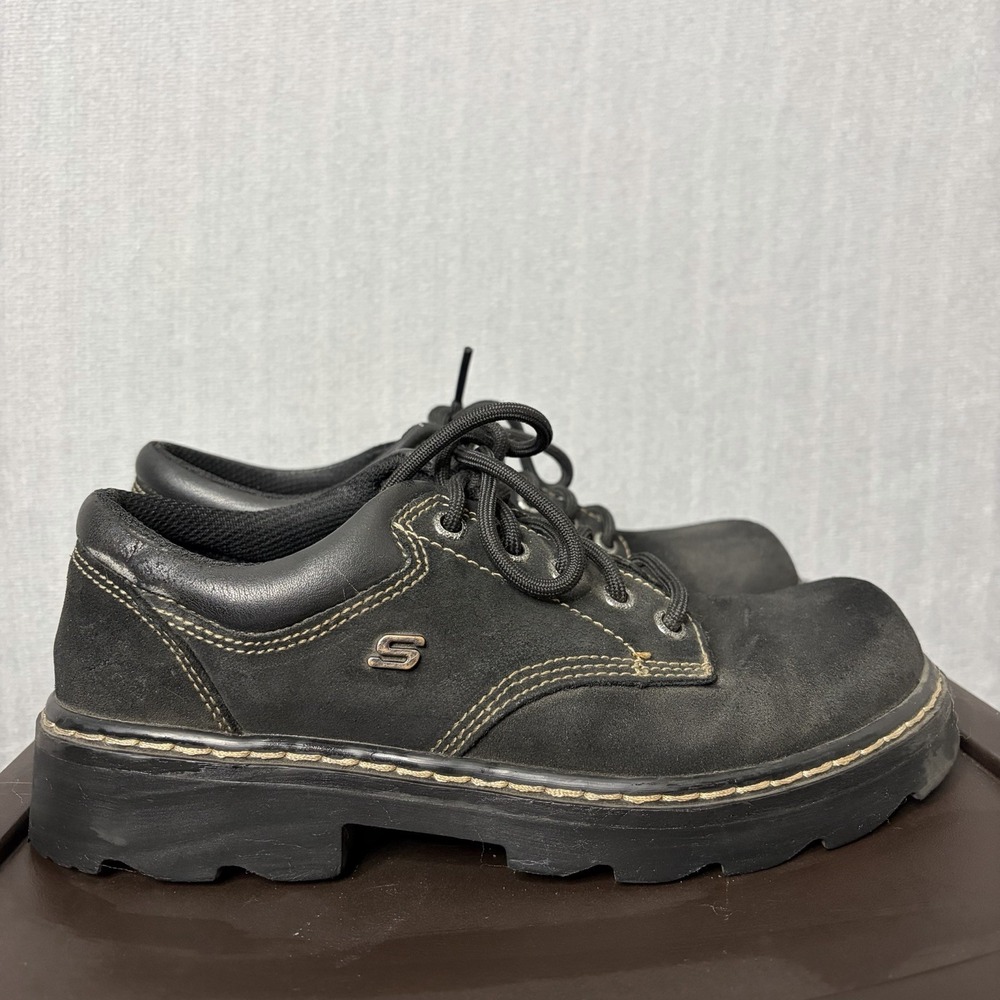Skechers Parties Mate Shoes Womens 7.5 Black Oxford Chunky Lace Up 90s Y2K